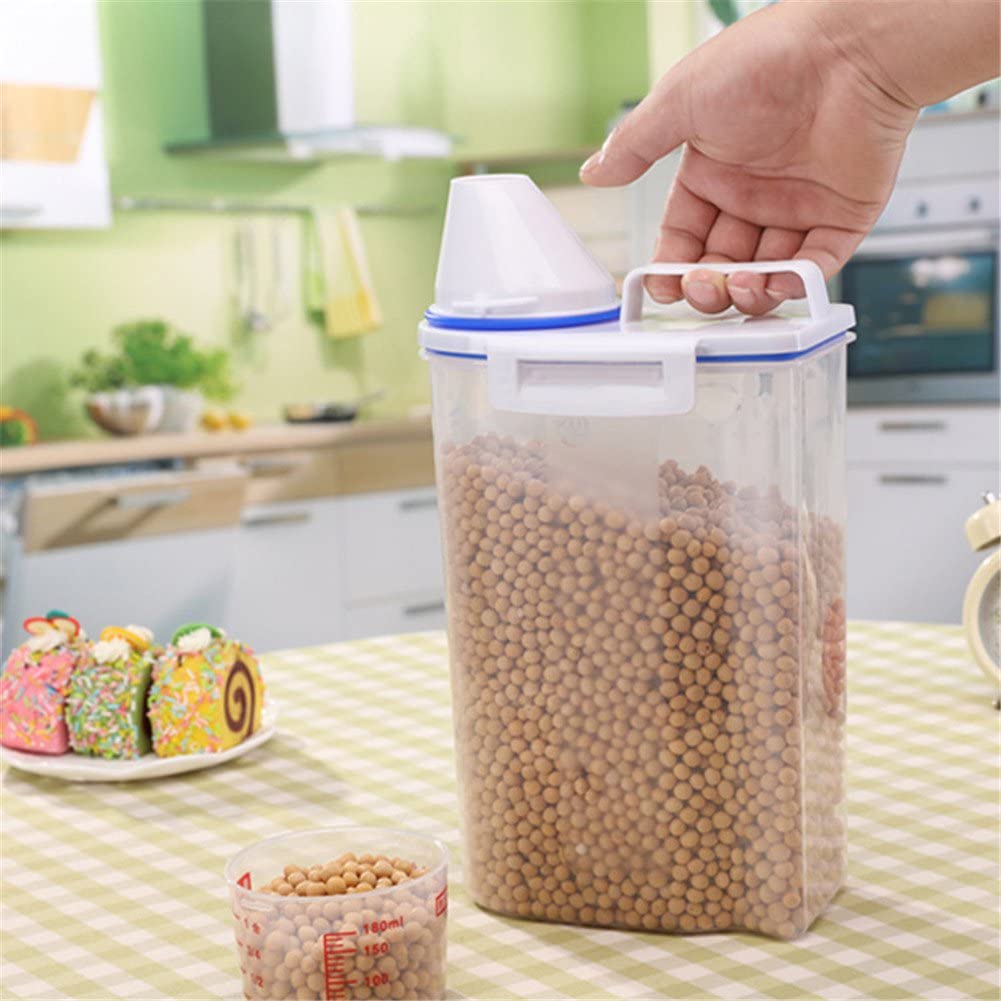  3 paquetes de recipientes de cereales sellados de plástico sin BPA sellados a prueba de humedad 2 kg con taza de medición para azúcar de harina de arroz y aperitivos para mascotas 
