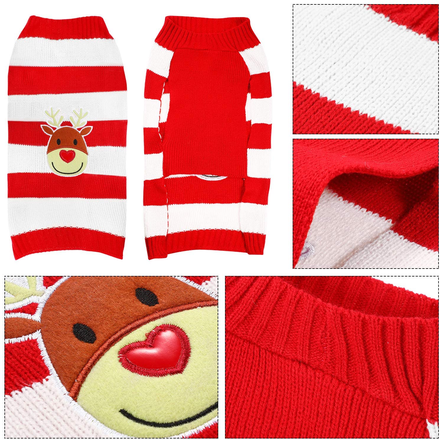  3 Piezas Kit de Disfraz de Mascota Navideña, Incluye Suéter Tejido de Navidad Reno Mascota Gato Perro, Gorro de Mascota y Collar Corbata de Copo de Nieve de Mascota 