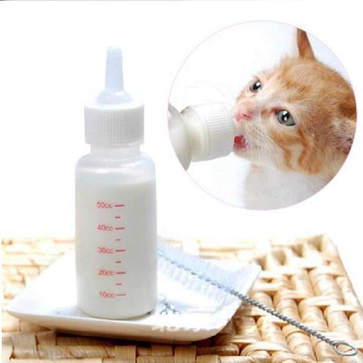 50 ml Botella de Mascotas Recién Nacido Mascota Pequeño Perro Cachorro Gato Gatito Kitty Conejo atención de Enfermería Biberón pezón cepillo de leche Feeder 
