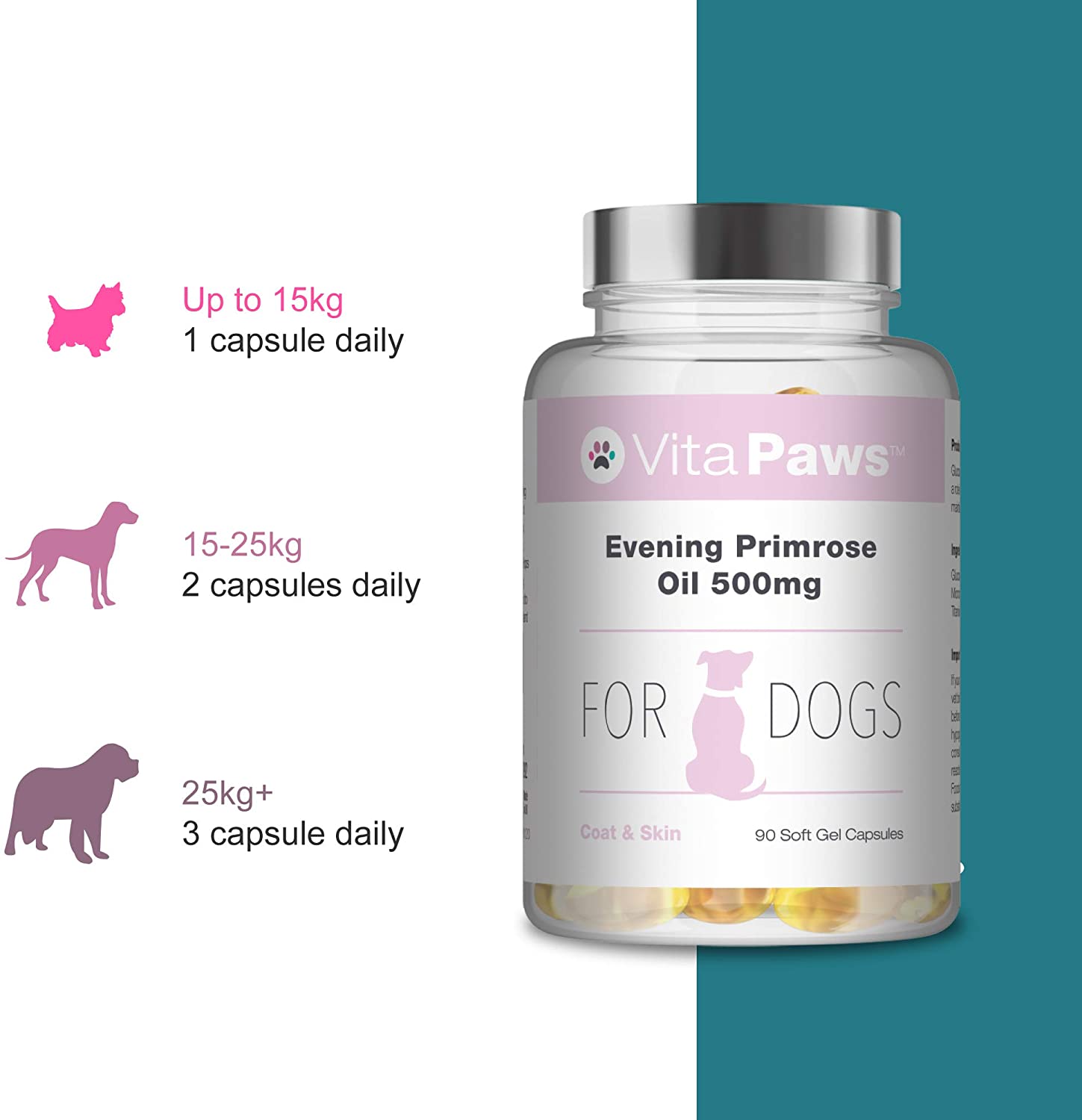  Aceite de Onagra 500mg para Perros - 90 Perlas - VitaPaws 