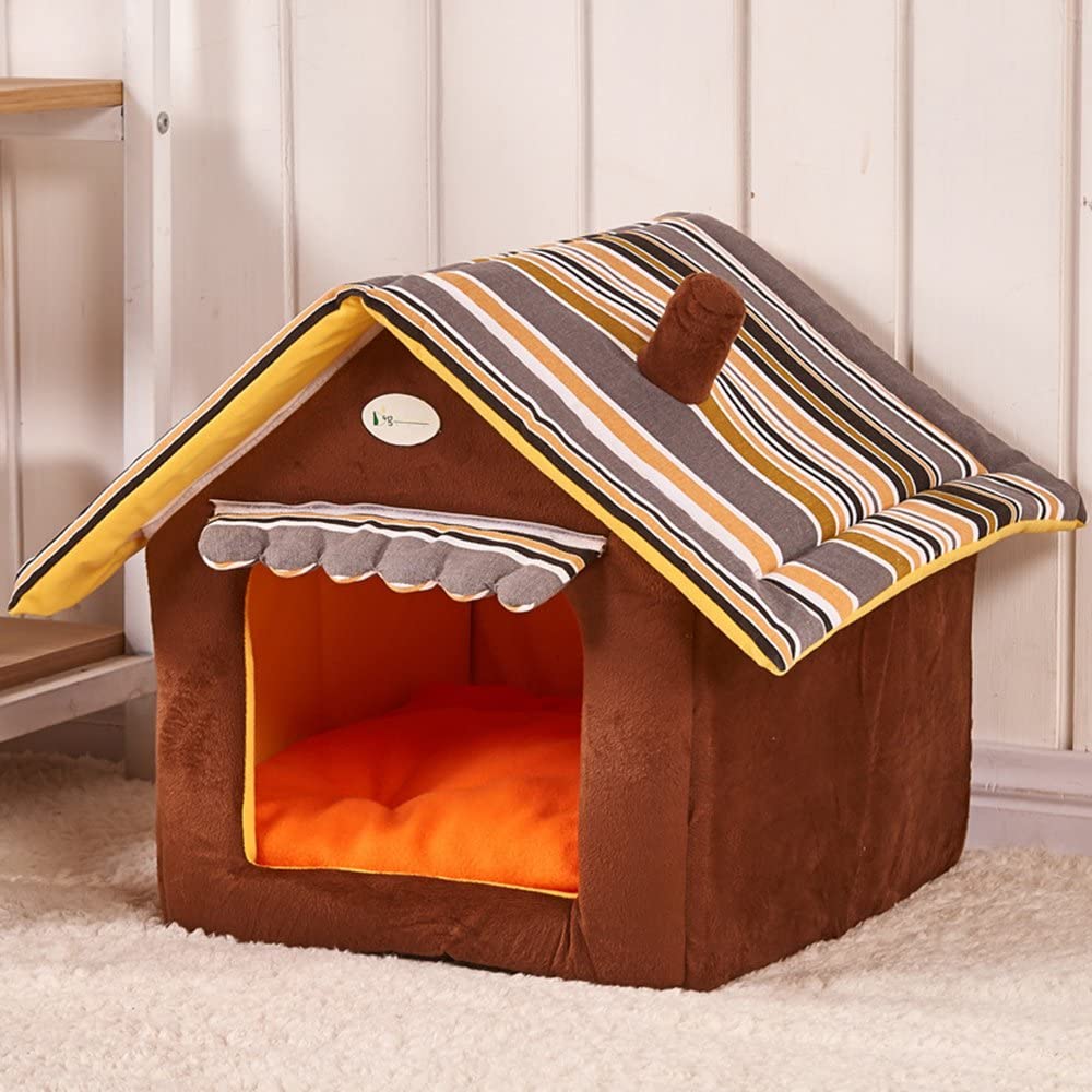  ACTNOW - Cama plegable para mascotas de 3 tamaños de techo triangular, color marrón 