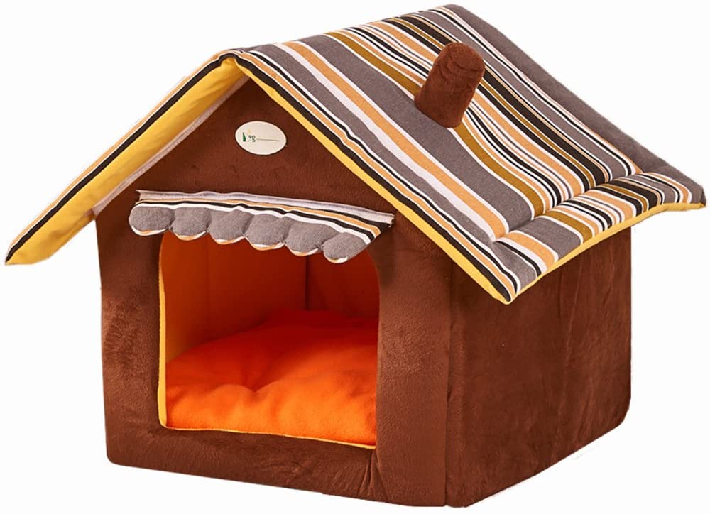  ACTNOW - Cama plegable para mascotas de 3 tamaños de techo triangular, color marrón 