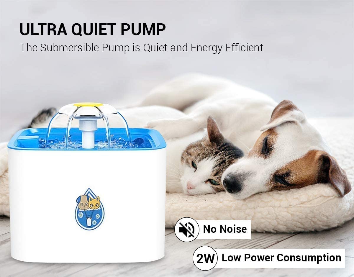  ADOV Fuente Gatos, 2.5L Dispensador Automático de Agua Eléctrico con 3 Etapas Filtración, Flor Portátil Estilo Bebedero para Gatos, Perros y Pequeños Animales – Azul 