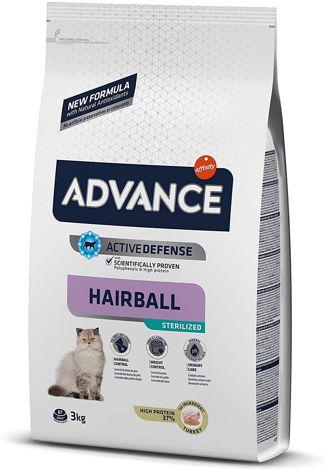  Advance Hairball Sterilized - Pienso para Gatos esterilizados con propesión a Formar Bolas de Pelo - 3 kg 