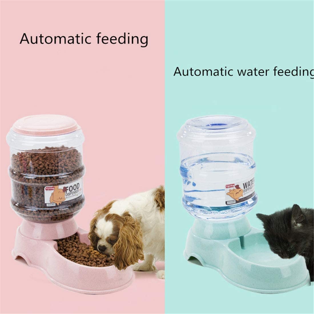 Alimentador automático de mascotas, dispensador de agua para perros, alimentador automático de mascotas para perros y gatos con dispensador de agua (bebedero y alimentador para mascotas),Rosado,A 