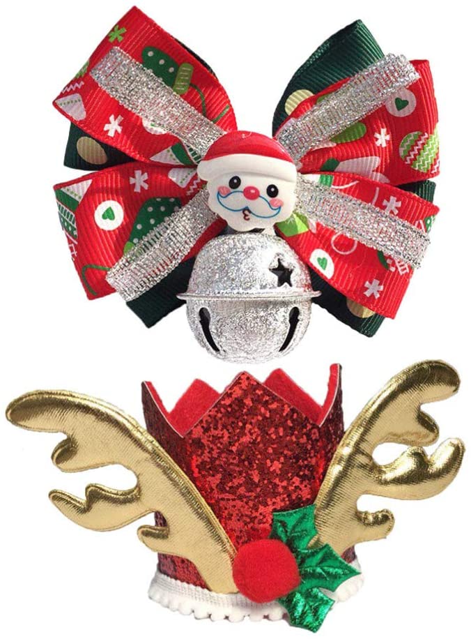 Amosfun 2 Piezas de Navidad Traje de Mascota cornamentas Sombrero de Santa Claus Corbata Perro Gato Festival cumpleaños año Nuevo Accesorios de Disfraces Suministros 