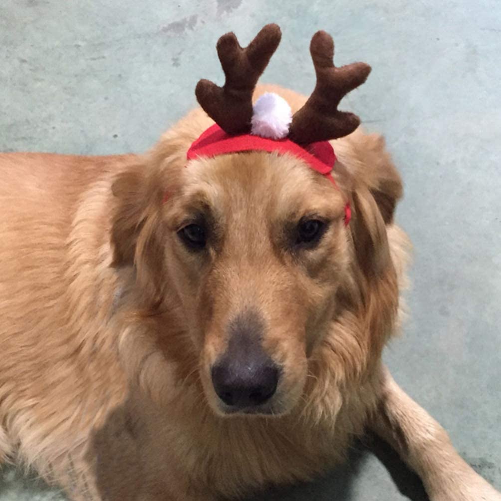  Amosfun cornamentas de renos para mascotas diadema perro banda para el cabello de navidad sombreros para perro gato favores de fiesta de navidad accesorios de vestuario rojo 