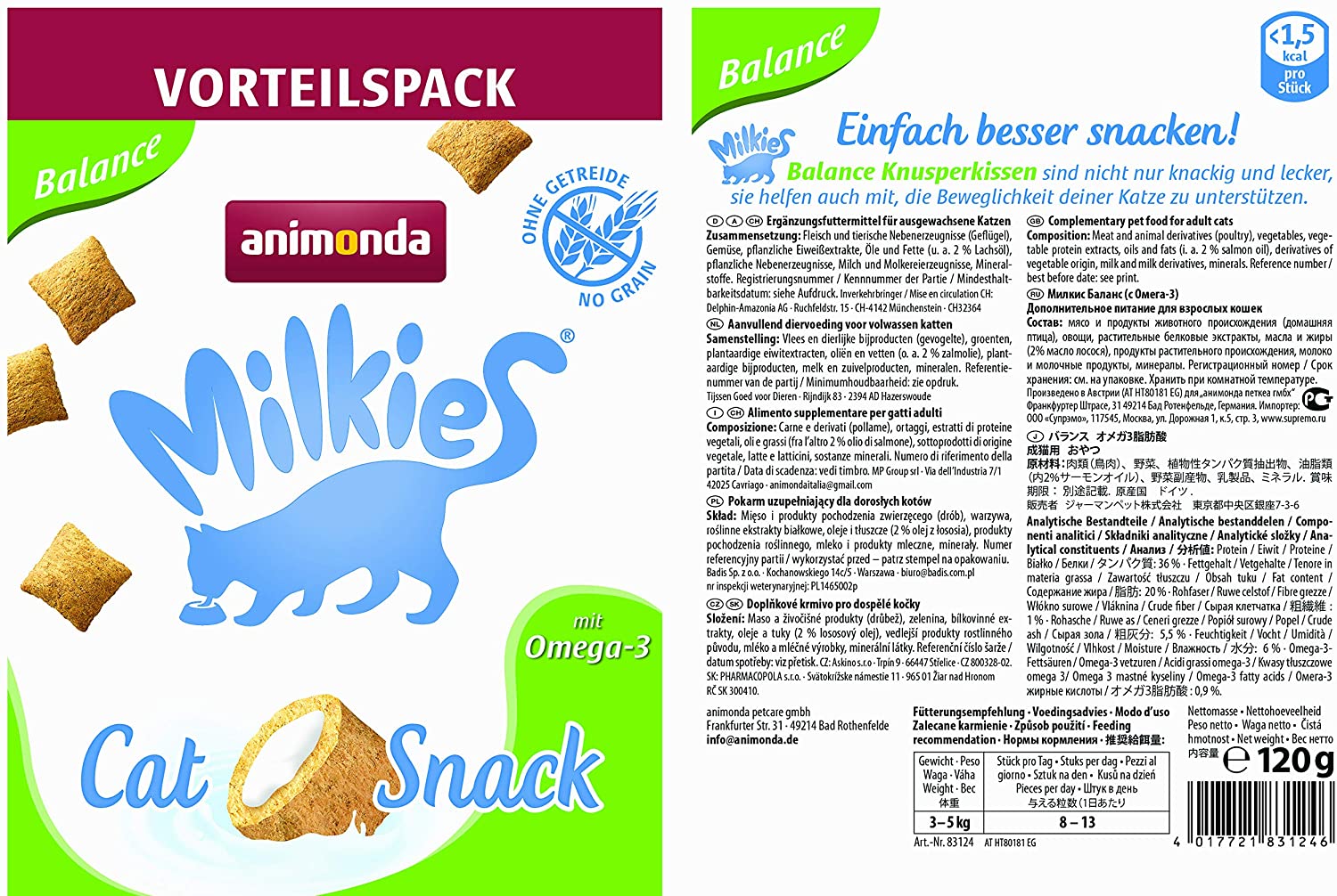  animonda Milkies - Cojín para Gatos, sin Cereales 
