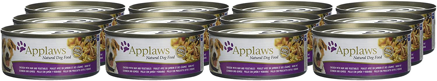  Applaws - Pollo con jamón y verduras comida para perros, 12 x 156g 