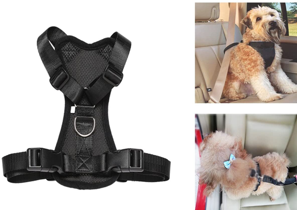  Arnés de seguridad para llevar mascotas en el coche, acolchado y ajustable, con anclaje al cinturón de seguridad, ideal para perros y gatos pequeños, medianos y grandes. 