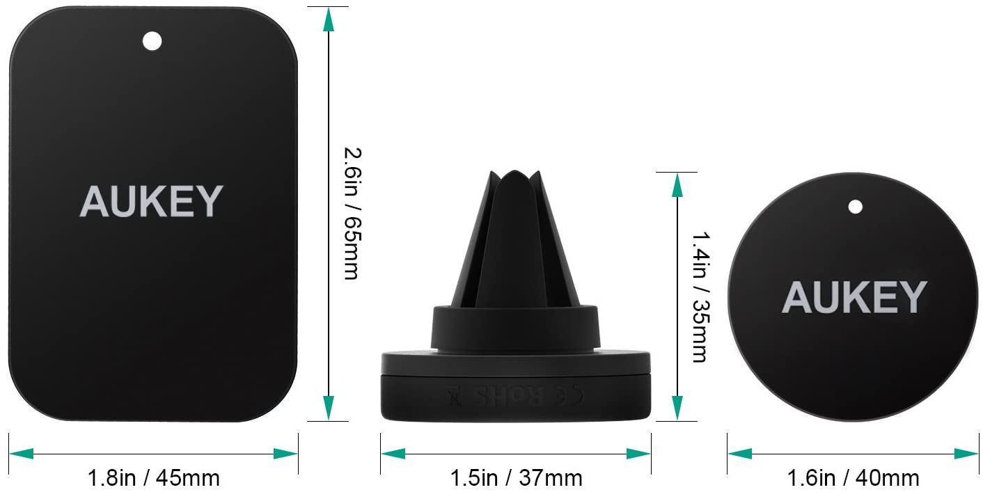  AUKEY Soporte Móvil Coche Magnético Universal (2 Pack) para Rejillas del Aire Soporte Smartphone Coche para iPhone 7 / 6s / 6 / 5s / 5, Samsung Note 8 / S8 / Note 4, LG G3 y Dispositivo GPS (Negro) 