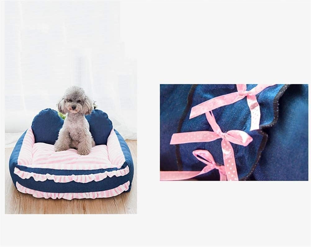  AYWJ YAN Cómoda Cama Mascotas de Terciopelo cómodo, Cama para Mascotas Lavable Desmontable para Perros de Gatos con cojín (Color : Pink Stripes, Tamaño : M) 