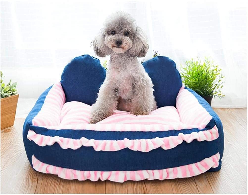  AYWJ YAN Cómoda Cama Mascotas de Terciopelo cómodo, Cama para Mascotas Lavable Desmontable para Perros de Gatos con cojín (Color : Pink Stripes, Tamaño : M) 