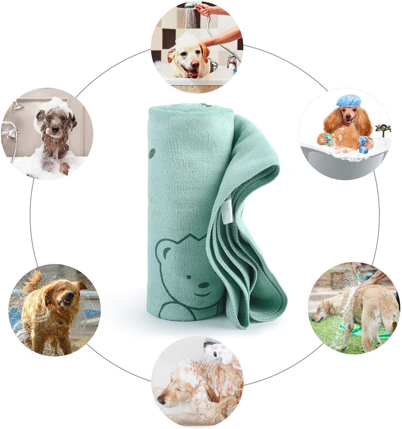  Bangcool 2PCS Toalla para Mascotas Pata Diseño Toalla Absorbente para Perros Toalla de baño para Perros con Cepillo de baño para Mascotas 