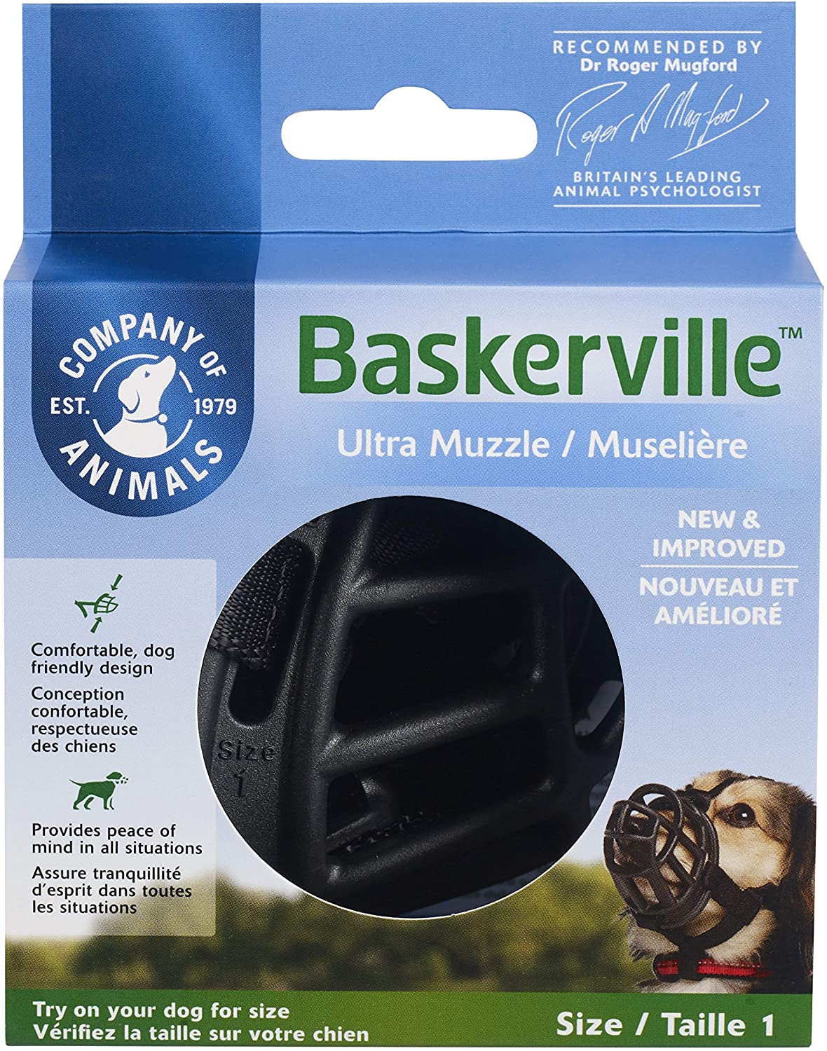  Baskerville Ultra - Bozal de goma, Negro, Talla 1 (Longitud: 5 cm/Anchura: 22 cm) 