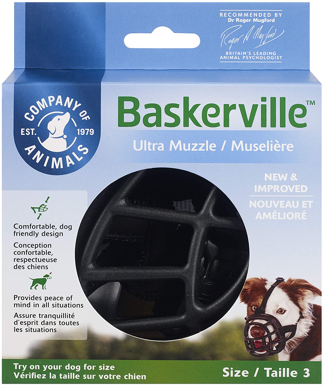  Baskerville Ultra - Bozal de goma, Negro, Talla 3 (Longitud: 8 cm/Anchura: 28 cm) 