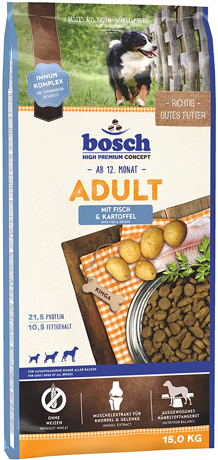  bosch HPC Adult | con Pescado y Patata | Comida seca completa para perros adultos de todas las razas | 15 kg 