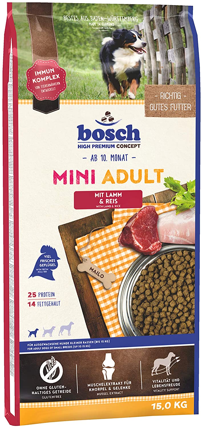  bosch HPC Mini Adult | con Cordero y Arroz | Comida seca para perros adultos de razas pequeñas | 15 kg 