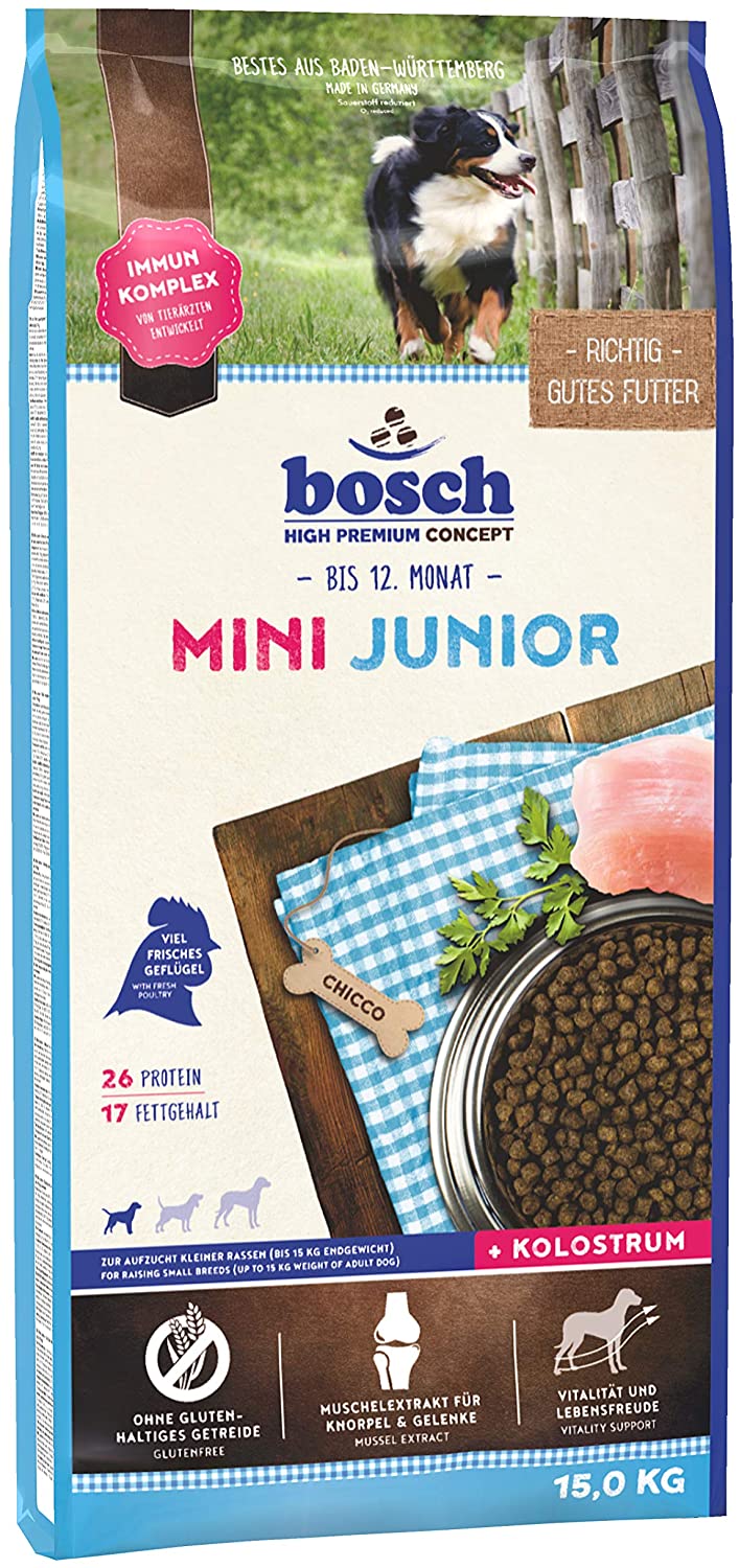  bosch HPC Mini Junior | Comida seca para perros jóvenes de todas las razas | Fortalece las defensas y el sistema inmunitario del perro | 15 kg 