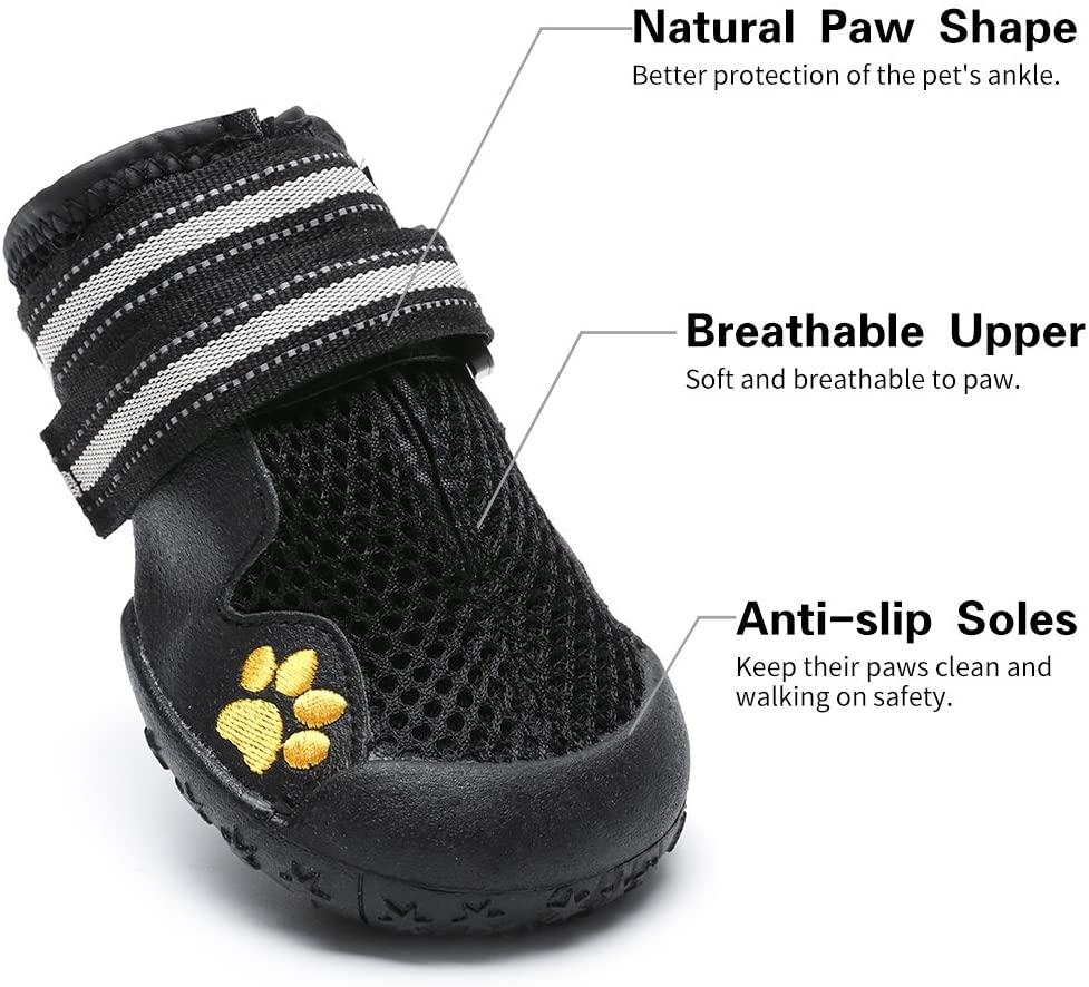  Botas protectoras para perros, Royalcare Mesh Botas transpirables para mascotas con suela antideslizante antideslizante y resistente al desgaste Apto para perros medianos y grandes Negro (8#) 
