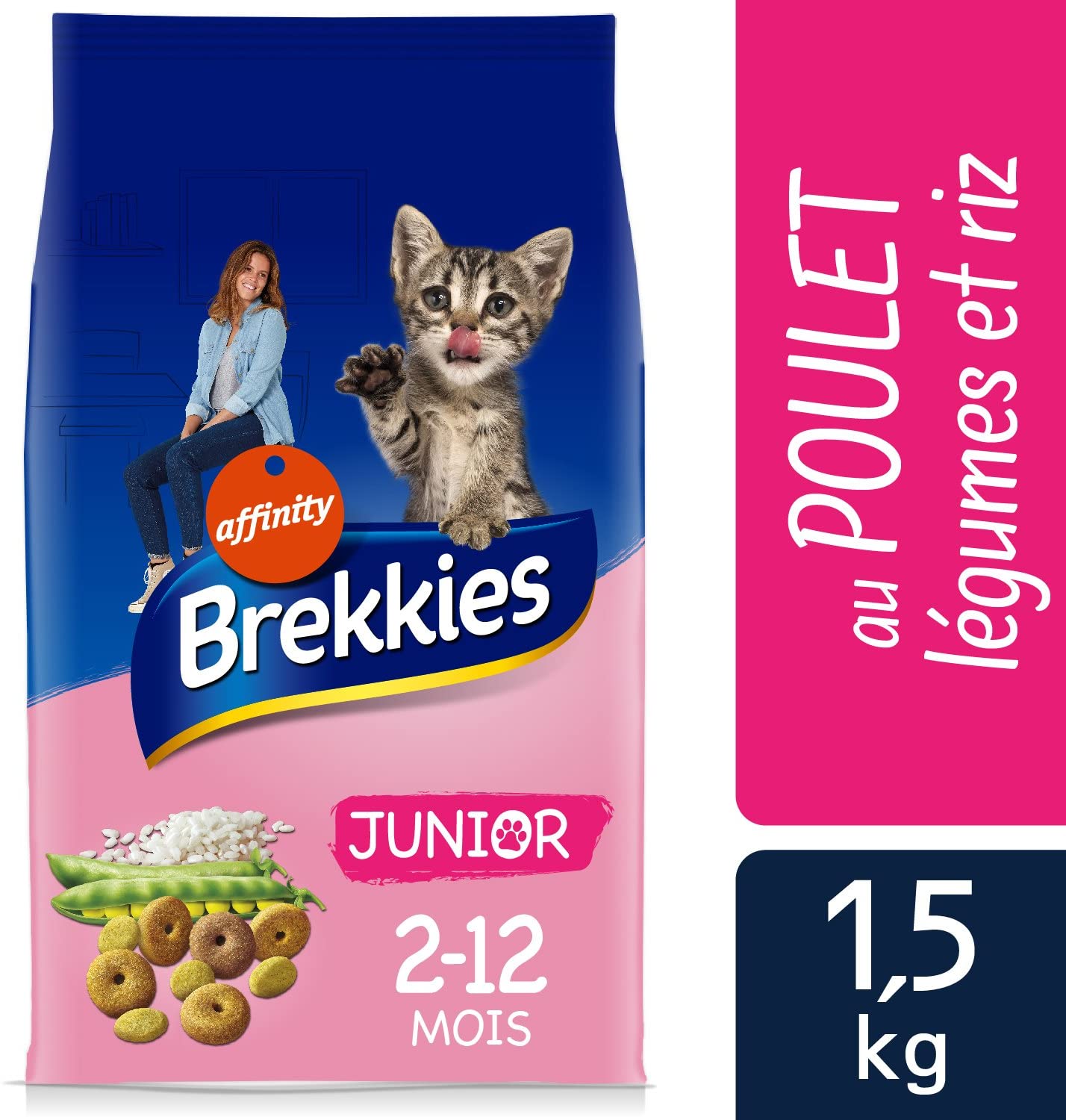  Brekkies Excel - Pienso para Gato (1-12 Meses), diseño de Pollo, galgumas y arroz, 1,5 kg – Lote de 6 