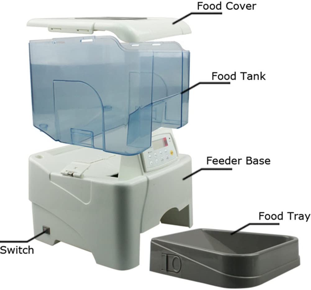  Cacoffay Alimentador Automático De Mascotas Dispensador De Comida Para Perros Y Gatos Cuatro Baterías D Grabación De 8 Segundos Programación Hasta 5 Comidas Al Día (10.6 L),Blue 
