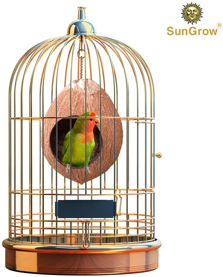  Casa de pájaros de concha de coco natural - Casa de pájaros para jaula o exterior - Finch, parakeet, alimentador ecológico de Sparrows - textura natural fomenta el ejercicio de pie y pico 