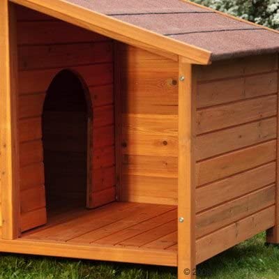  Caseta de perro de madera Resistente y atractiva caseta de madera de exterior con patio resguardado, crea un hogar especial para tu mascota. 