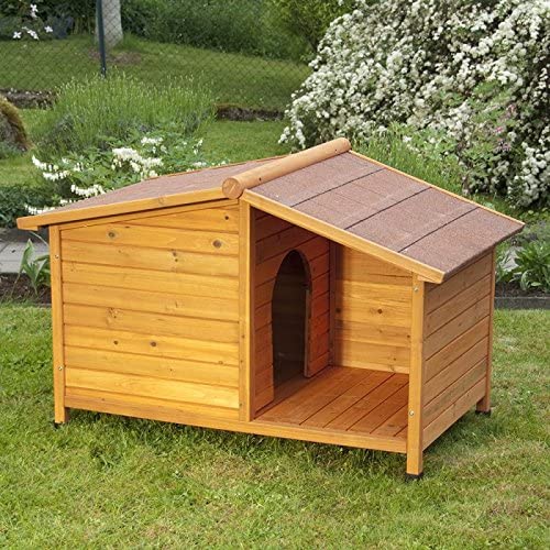  Caseta de perro de madera Resistente y atractiva caseta de madera de exterior con patio resguardado, crea un hogar especial para tu mascota. 
