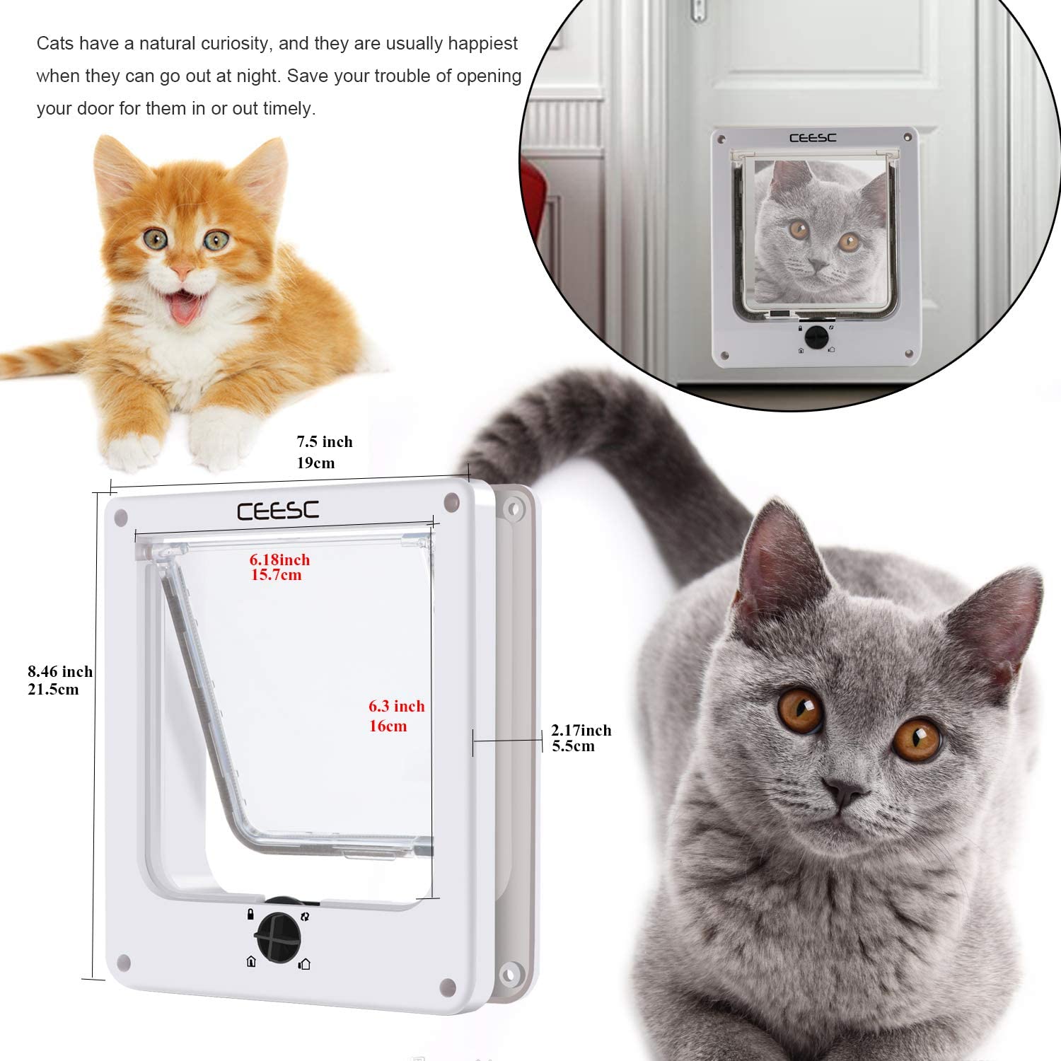  CEESC Puertas para Gatos, Puerta magnética para Mascotas con Bloqueo Giratorio de 4 vías para Gatos, Gatitos y Gatitos, versión Mejorada 