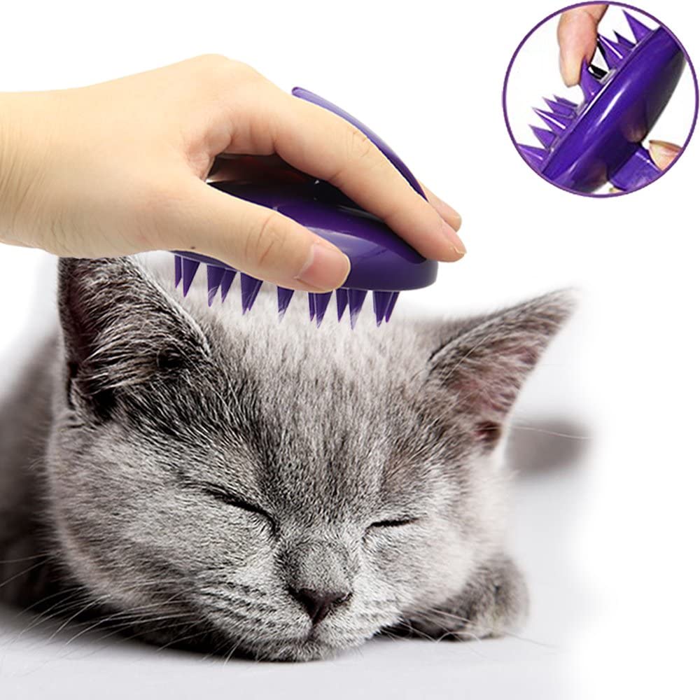  CELEMOON - Cepillo para Gatos, púas de Silicona Suave, Lavable, para masajear y Limpiar a tu Gato, Seguro y sin arañazos, Color Morado 