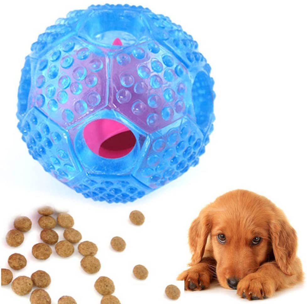  Cisixin Tratar Perro Pelota De Juguete Interactivo Perro IQ Tratar Dispensador Y Juguete Masticable, Azul 