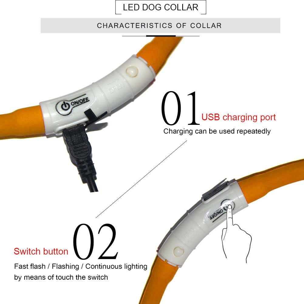  Collar de seguridad para perro con luces led, resistente al agua, ajustable, recargable en puerto USB y hecho de silicona 