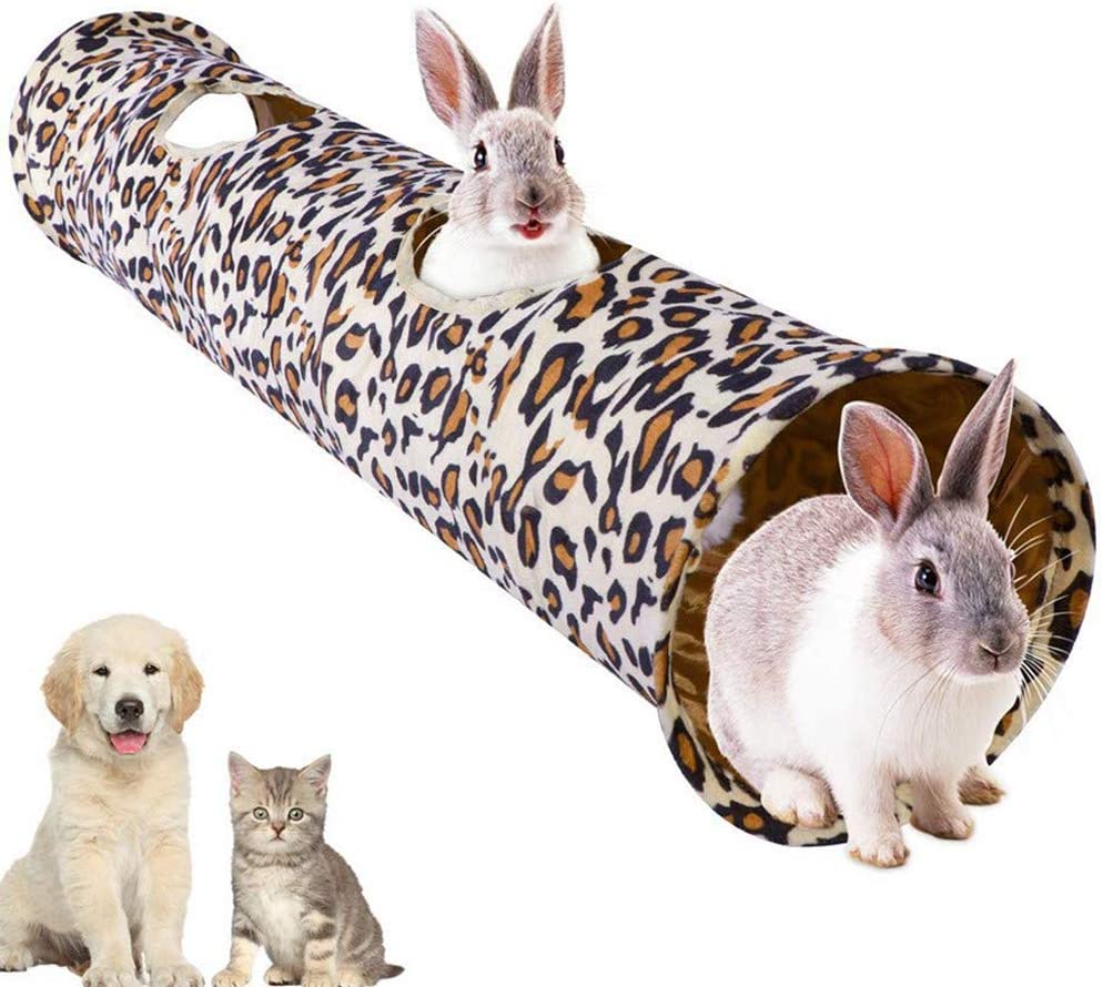  CUHAWUDBA Túnel para Gatos de Leopardo, Túnel para Perros y Gatos para Mascotas en Interiores Tubo 2 Orificios para Gatos, Perros Peque？os, Conejo, Gatito, Cachorro 