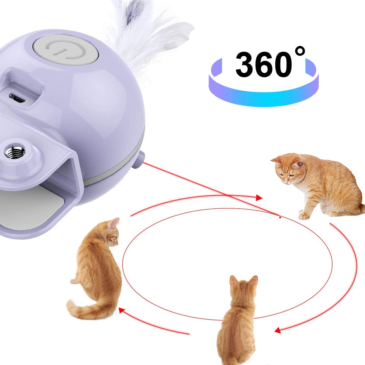  DADYPET Juguetes para Gatos interactivos,Electrónico Juguete Gato, 2 en 1 Giratorio de 360 ​​Grados con Bola y Plumas Juguetes Gatos,USB Recargable 