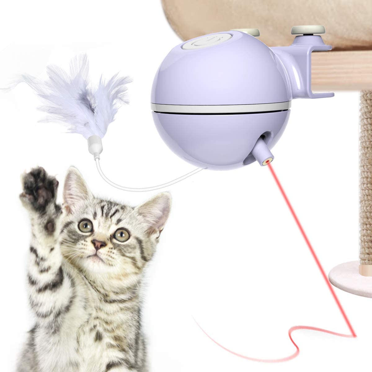  DADYPET Juguetes para Gatos interactivos,Electrónico Juguete Gato, 2 en 1 Giratorio de 360 ​​Grados con Bola y Plumas Juguetes Gatos,USB Recargable 