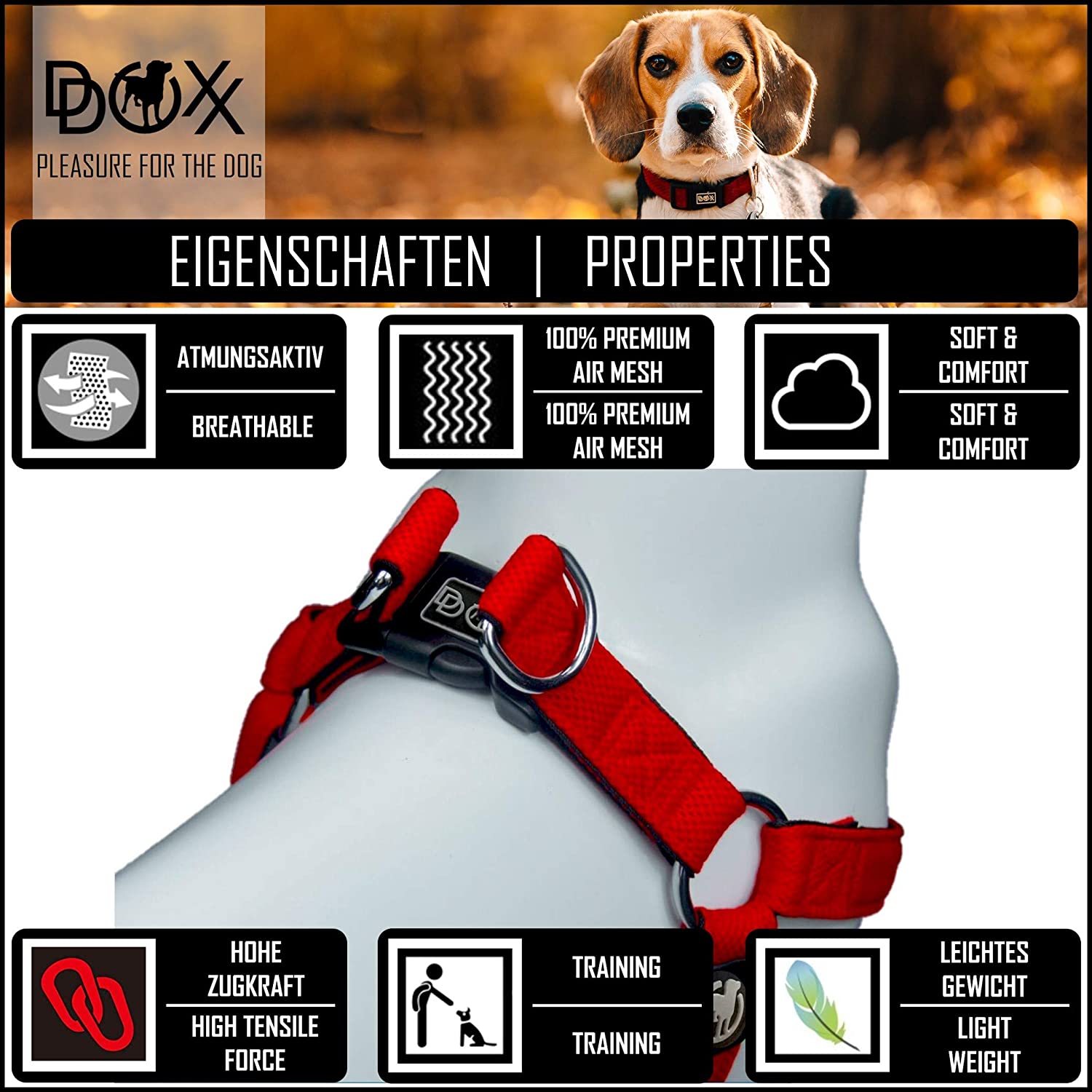  DDOXX Arnés Perro Step-In Air Mesh, Ajustable, Acolchado | Diferentes Colores & Tamaños | para Perros Pequeño, Mediano y Grande | Accesorios Gato Cachorro | Rojo, S 