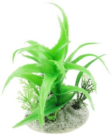  DealMux 3 Piezas Base de cerámica Plantas de plástico Paisajismo acuático del Acuario de Aloe Vera, Verde 