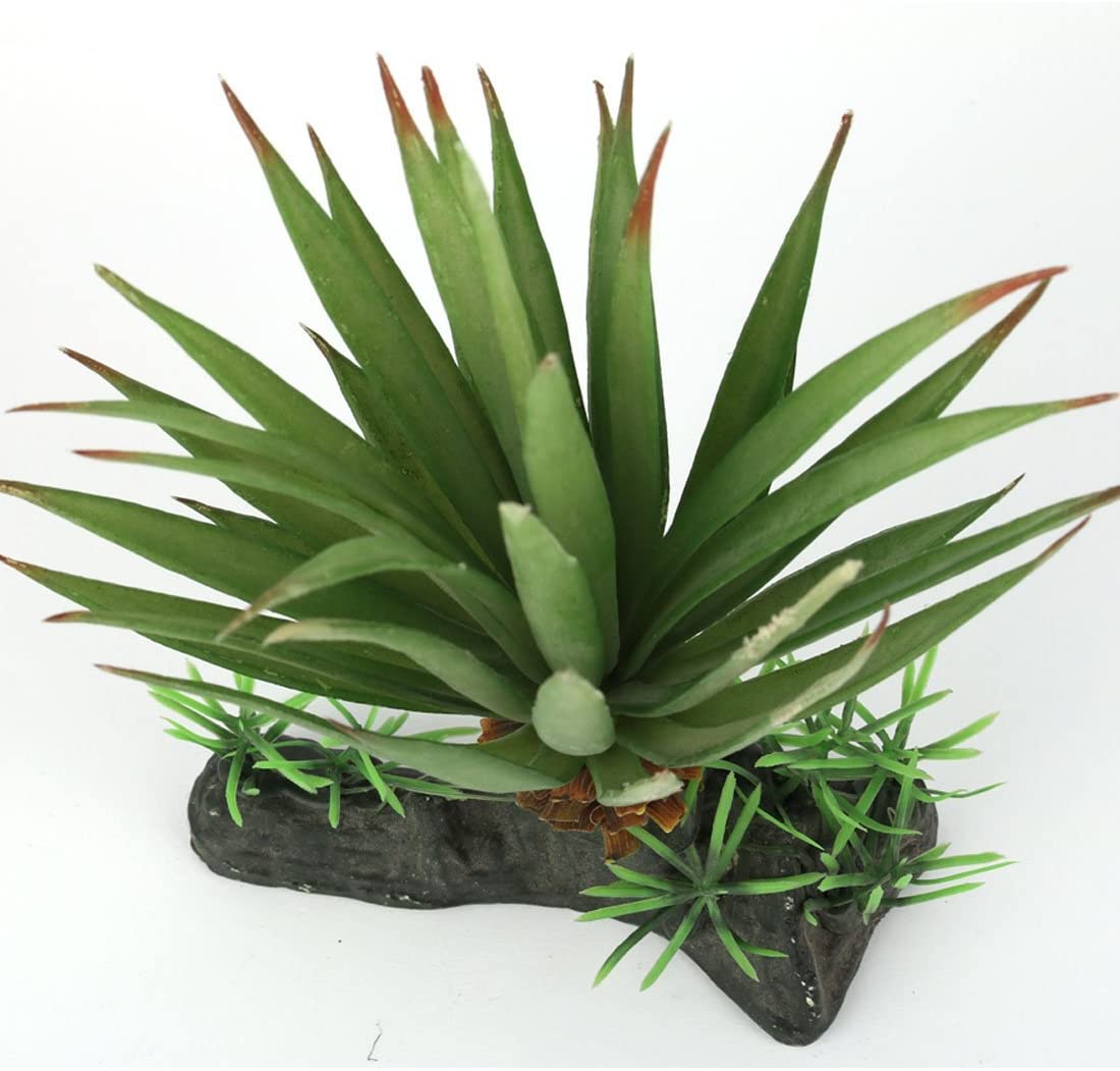  DealMux Aloe Plant Acuario de plástico pecera Artificial Ornamento 14cm Alto Verde Negro 