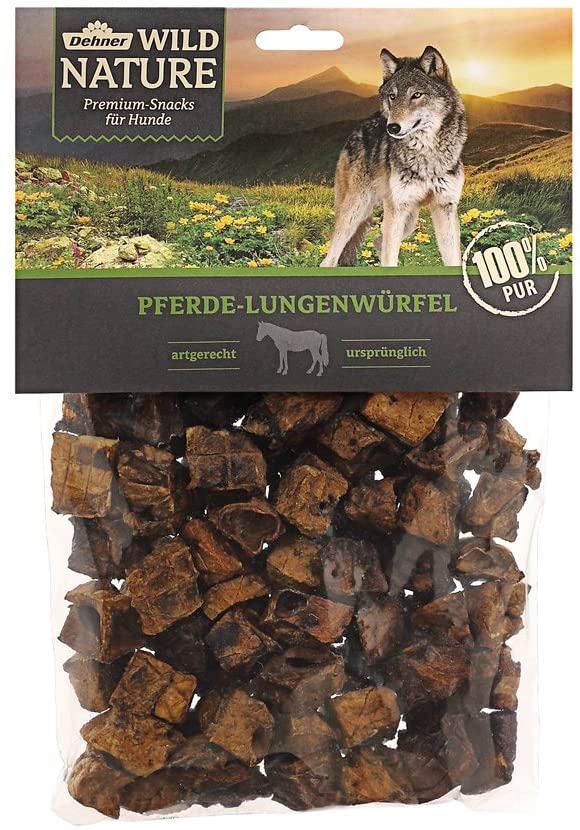  Dehner Wild Nature - Comida para Perros, Cubitos de pulmón de Caballo, sin aditivos, 200 g 