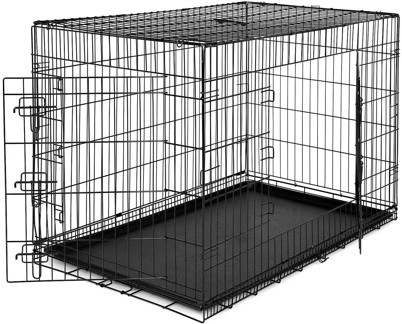  dibea DC00494, jaula de transporte para perros y animales pequeños, caja robusta hecha de alambre fuerte, plegable / con bisagras, 2 puertas, con carcasa inferior, tamaño XXL 