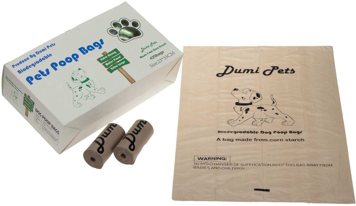  Dumi Pets Bolsas biodegradables para residuos de perro extra gruesas y fuertes, a prueba de fugas, respetuosas con el medio ambiente, 420 unidades 
