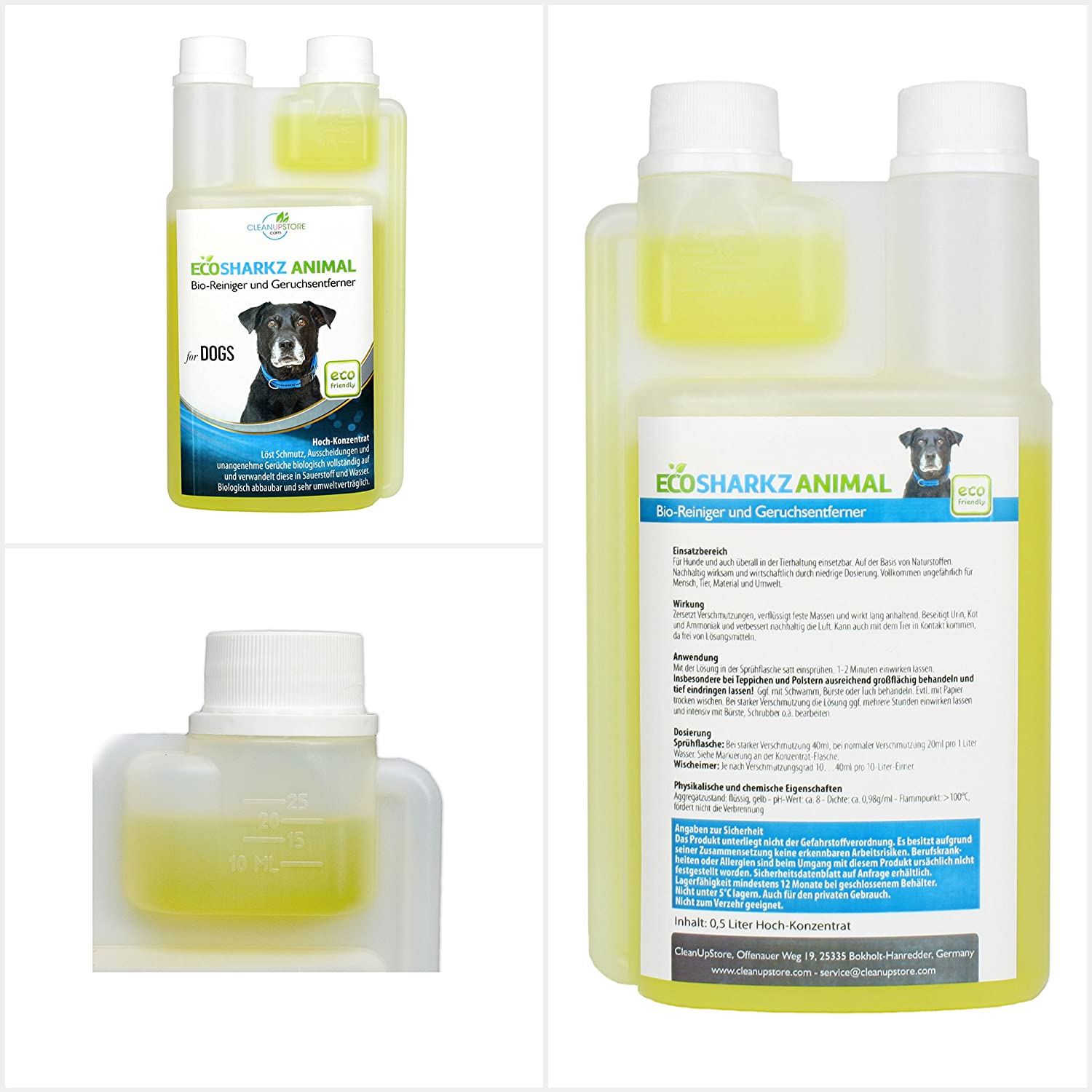  Ecosharkz neutralisant de mauvaises odeurs pour chiens - désodorisant naturel - concentré à haut débit pour éliminer l’odeur d’urine (jusqu'à 25L de solution nettoyante) 