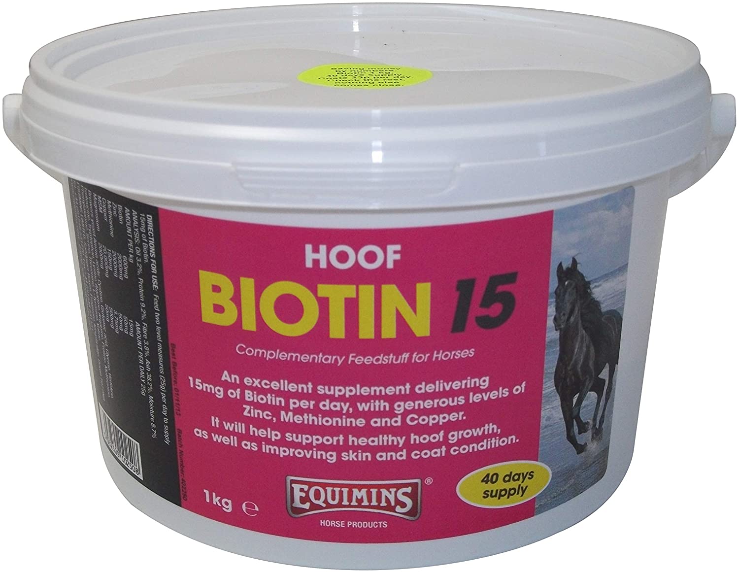  Equimins EQS0033 Suplemento Biotina 15, Unisex Adulto, Transparente, 1 kg 
