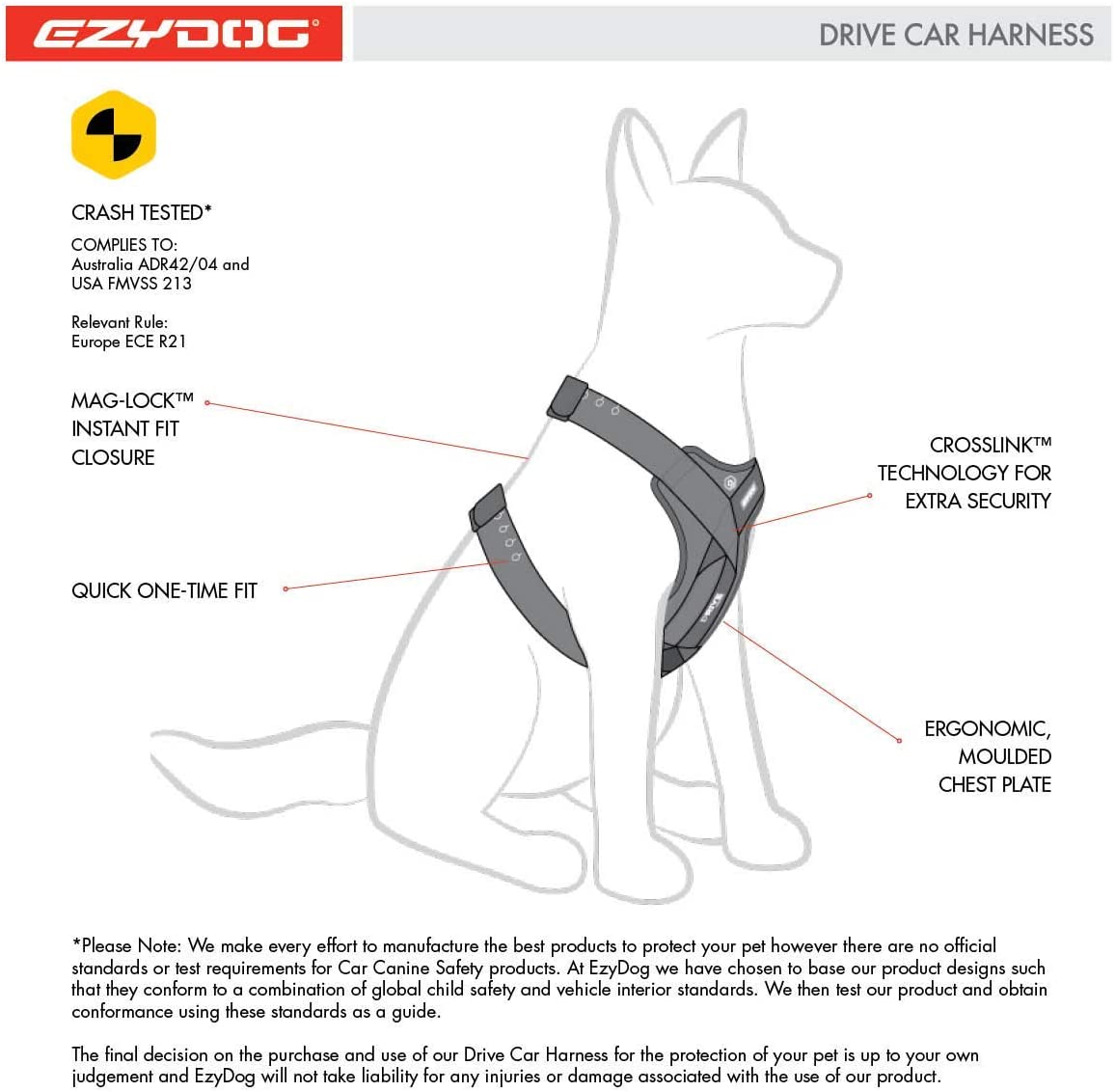  EzyDog Drive Arnés De Coche para Perro, Cinturón De Seguridad para Perros, Multifunción, Ajustable, Arnés De Chaleco De Viaje (L, Negro) 