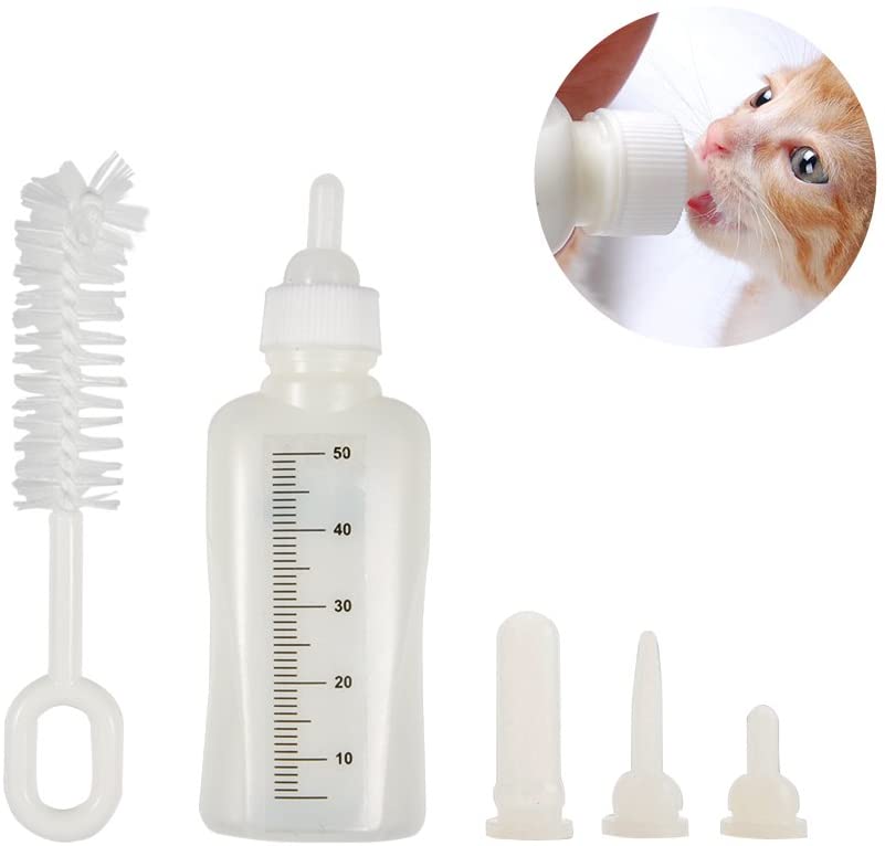  Fdit 50 ml Botella de Mascotas con 3 Pezones y 1 Cepillo de Limpieza Biberón de Agua portátil para Perros Gatos 