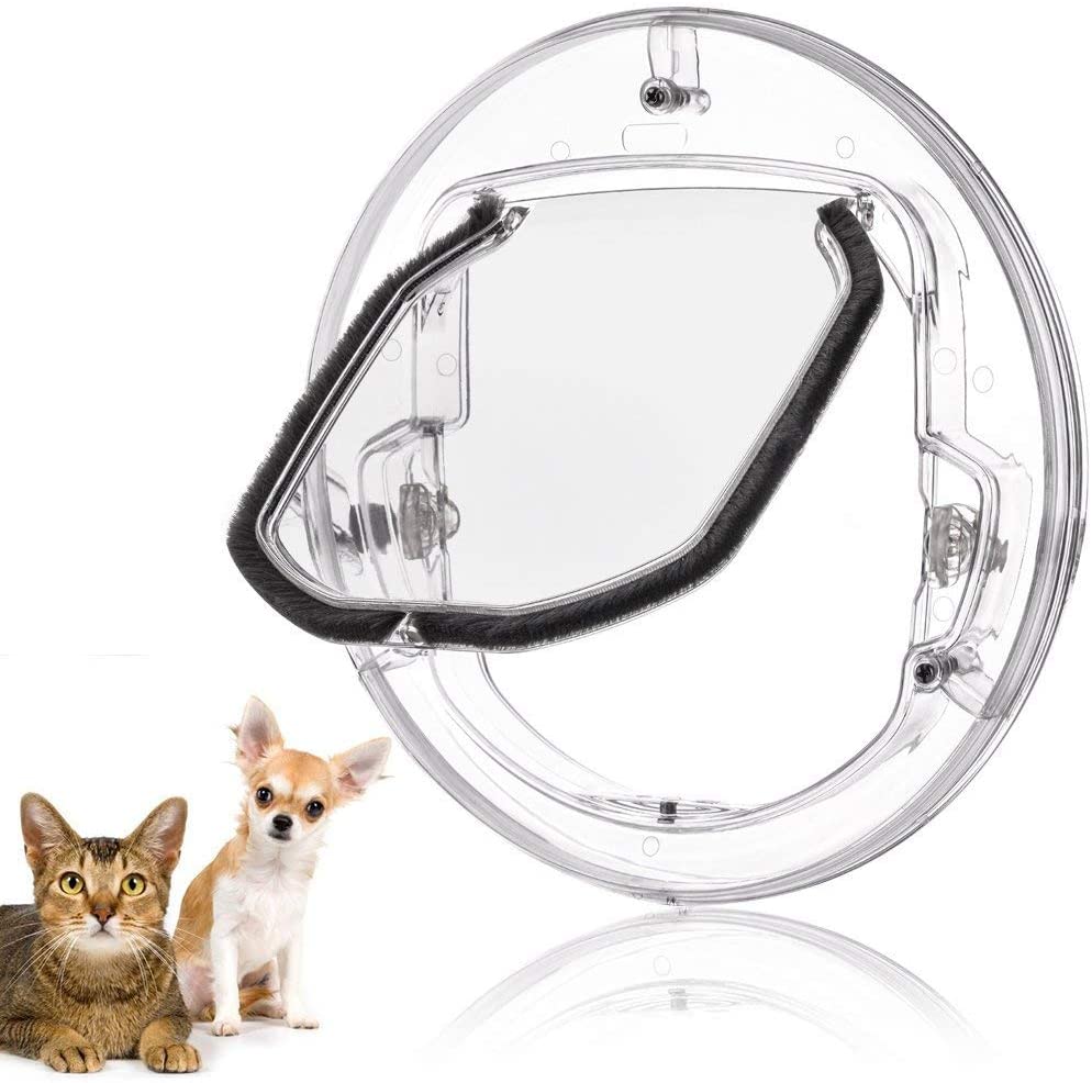  Fdit gato Tapa Tapa pequeñas mascotas perros gatos para puerta con 4 posibilidades Cerrar redondas transparente o blanco gato Tapa con puerta Liner Kit Best 