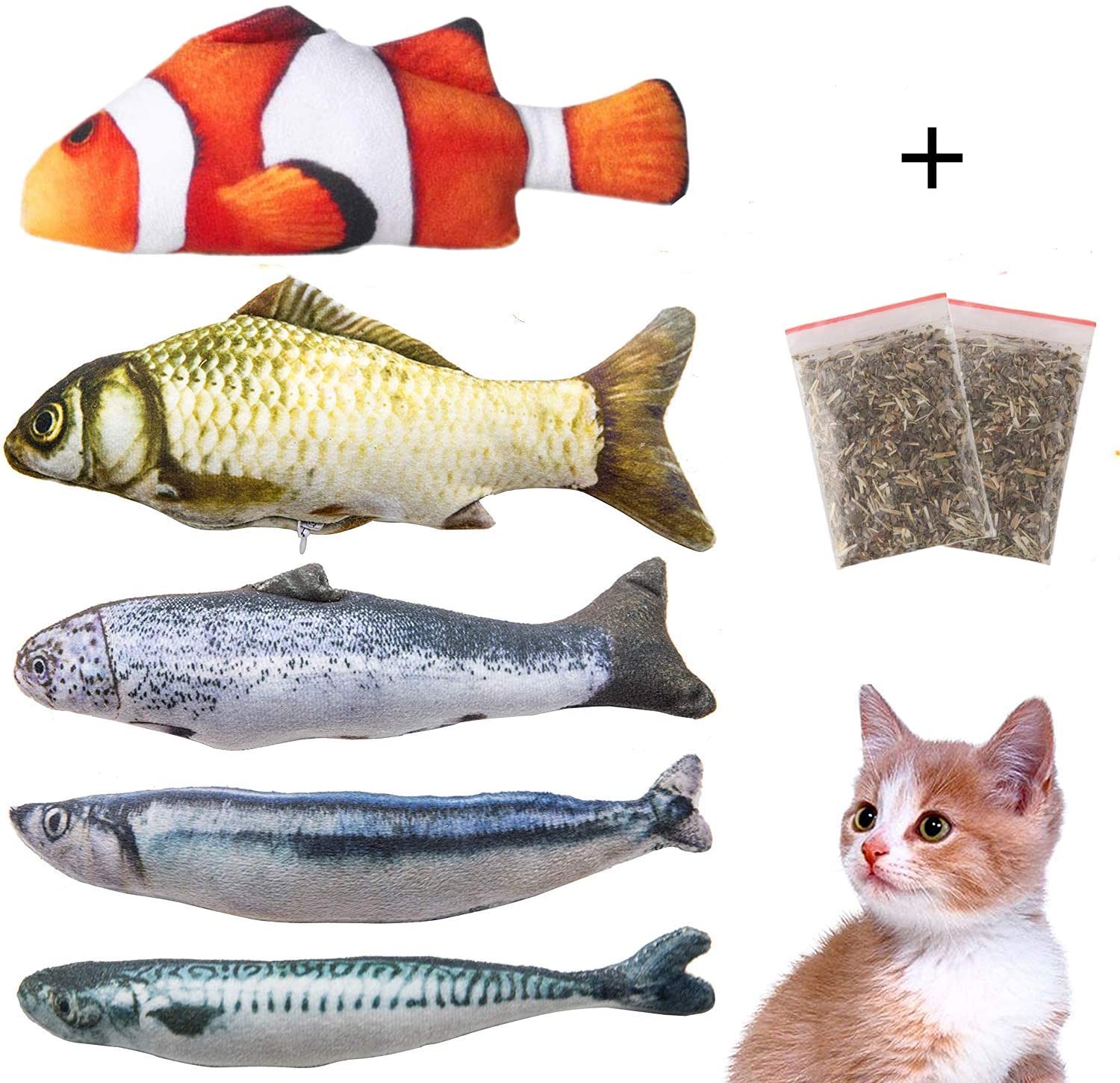  Felly Juguetes del Catnip,Juguetes Interactivo para Gatos con Hierba gatera, Almohada de Gato Catnip Fish Toy Chew del Gato Juguete Mascotas para Gatos, Perro 