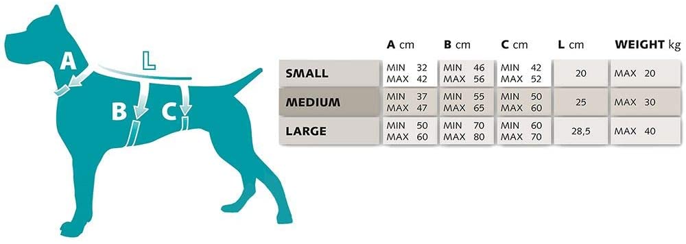 Ferplast Arnés ergonómico para Perros ERGOTREKKING P Medium, 6 Cierres con microrregulación con Suave Acolchado, Reflectante, A: de 37 a 47 cm - B: de 55 a 65 cm - C: de 50 a 60 cm - L 25 cm Marrón 