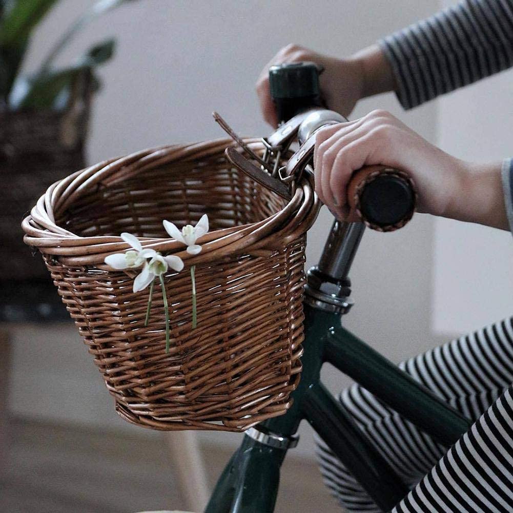  Fllyingu - Cesta de mimbre para bicicleta, diseño vintage, ideal para manualidades, color marrón 